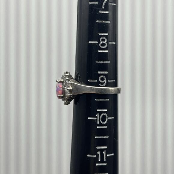 Oval Fire Opal & Cubic Zirconia Ballerina Ring Sterling Silver 925 Size 9.25 - Picture 5 of 7